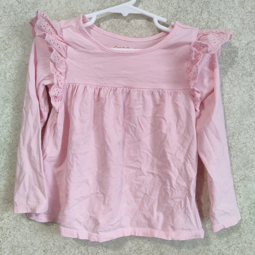 Pink Ruffle Shoulder Long Sleeve Basic Shirt Size 3T Cat & Jack